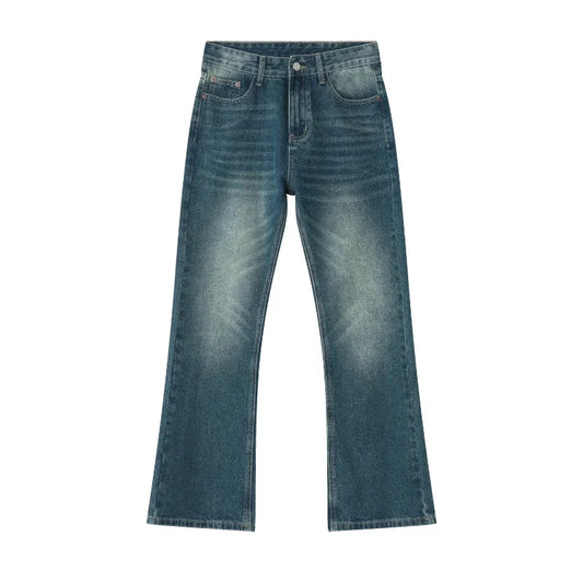 Jeans Denim Pants Men Long Flare Pant Straight Trousers High Waist Casual Regular Pockets Slim Fit Splice Simple Autumn 2024
