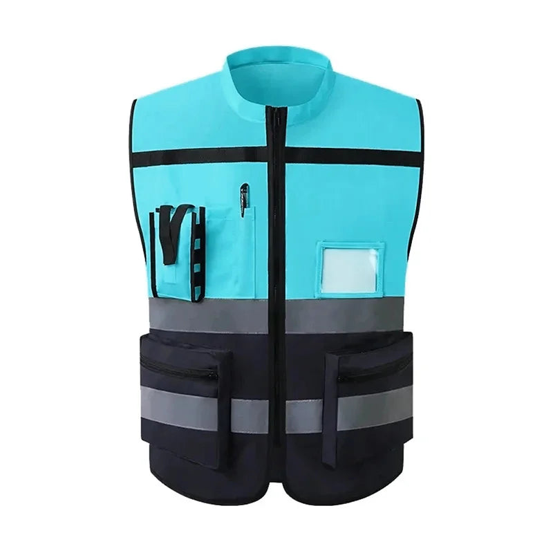 Custom LOGO Safety Vest for Men Work Vest with Pockets and Zipper Safety Construction Two Tone Workwear Vest Volunteer Uniform