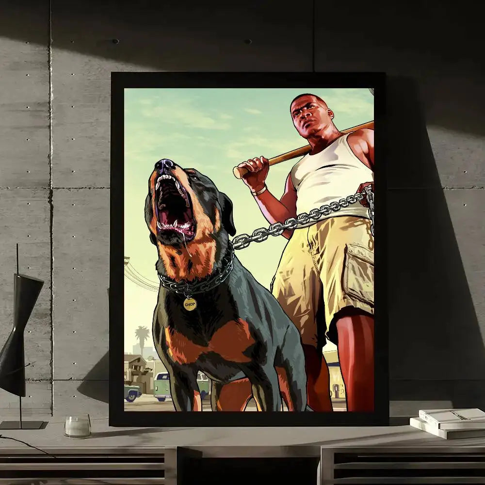 Game GTA 5 Grand Theft Auto Poster Gallery Prints Self Adhesive Home Decor Decoration Wall Decals Living Room Sticker