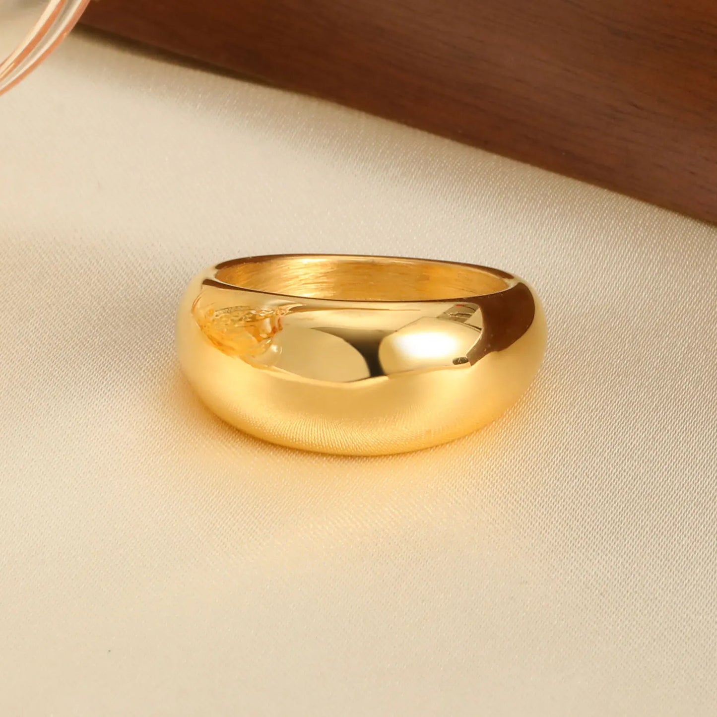 Women Dome Chunky Ring, Female Minimalist Geometric Rings, Gold Plated Smooth High Polish Jewely, Party Birthday Gift