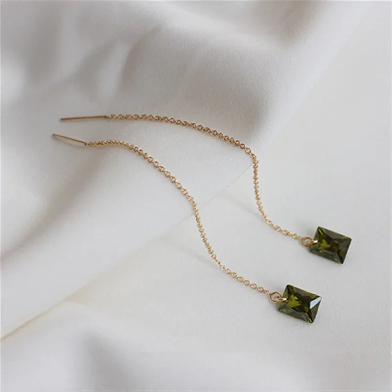 S925 Sterling Silver Plated 14K Gold Olive Green Zircon Ear Wires for Women Retro Elegant Simple Versatile Earrings