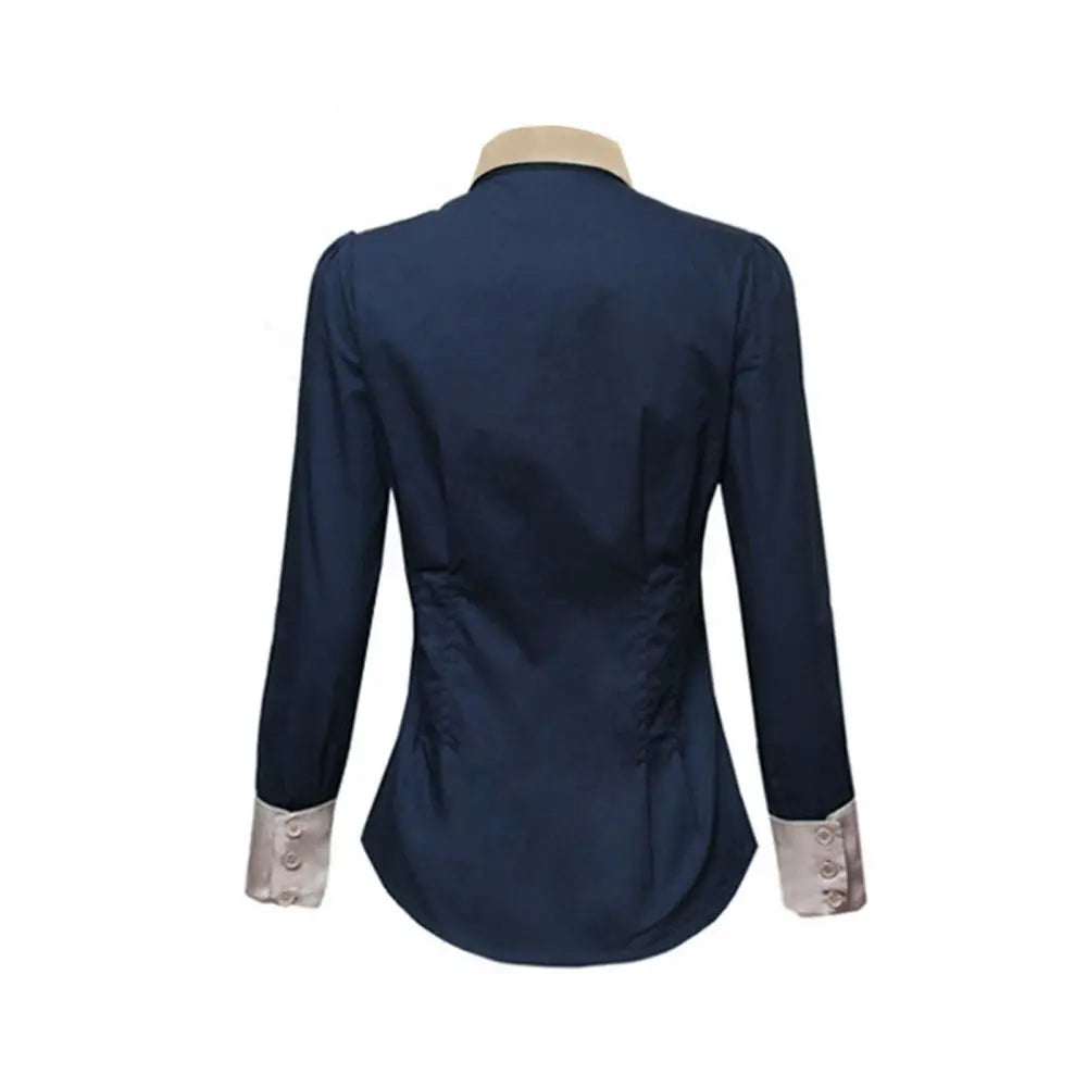 Women Shirts Office Long Sleeve Solid Color Turn Down Collar Waist Tight Shirt Buttons Blouse Top chemise femme рубашка женская