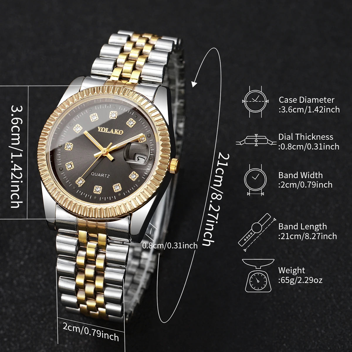 Luxury Men Business Watches Fashion Rhinestone Women Quartz Watch with Calendar Clock Gift（Without Box）