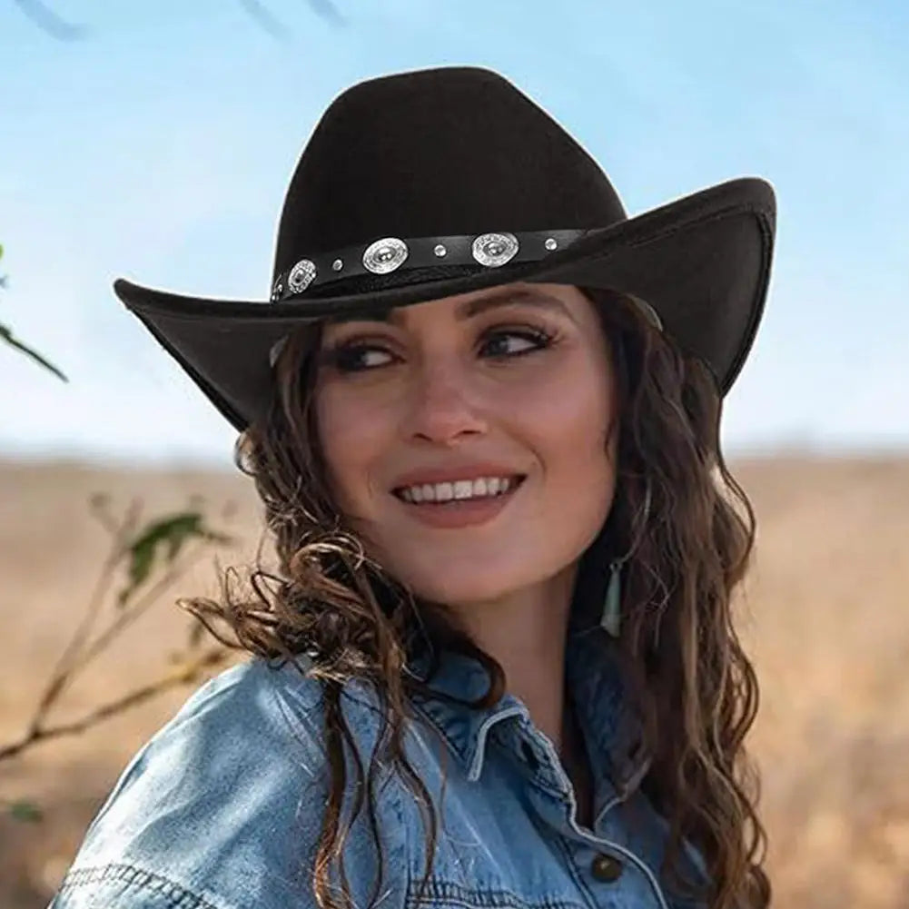 Black Vintage Cowboy Hat Cowgirl Accessories Jazz Cowgirl Wide Brim  Caps Sunshade Cap  Holidays Party Cosplay Hat