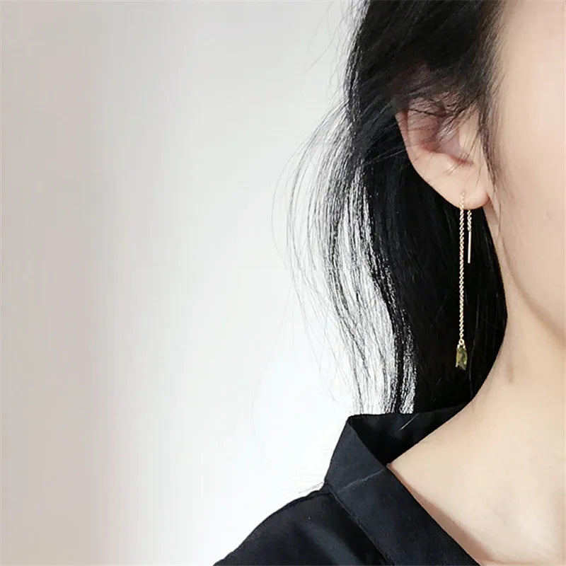 S925 Sterling Silver Plated 14K Gold Olive Green Zircon Ear Wires for Women Retro Elegant Simple Versatile Earrings