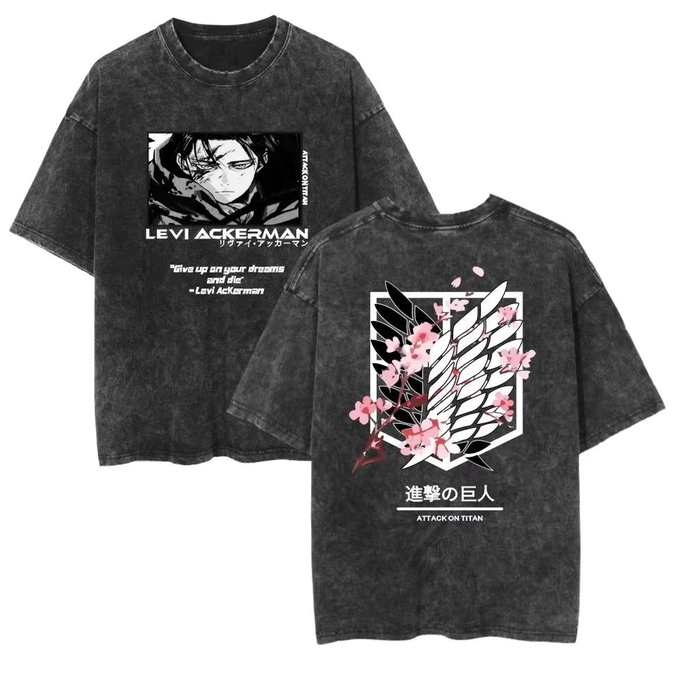 Anime Washed T Shirts Attack on Titan Graphic Short Sleeve Breathable Double-Sided Printing Vintage Streetwear Y2k T Shirts Men