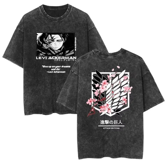Anime Washed T Shirts Attack on Titan Graphic Short Sleeve Breathable Double-Sided Printing Vintage Streetwear Y2k T Shirts Men