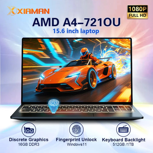 2025 Laptop Computer 15.6" AMD A4-7210U MX350 Notebook PC Portable IPS Display Fingerprint Backlit Gaming Laptops for Study Work