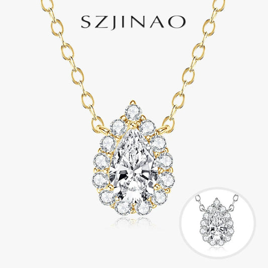 Women's Necklace 1.0 Carat Pear Cut Moissanite D VVS 925 Sterling Silver Collarbone Chain for Anniversary Wedding Classic Jewelr