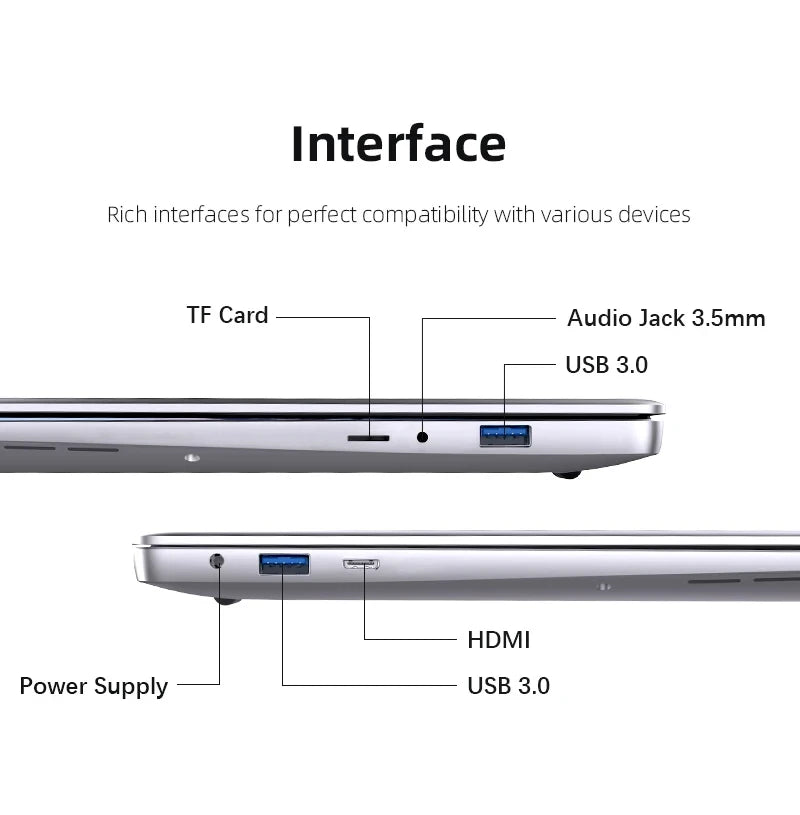 Laptop Computer Windows 11 Pro Intel Atom A3950 2025 Notebook PC 12GB RAM 512GB 1TB 2TB SSD 1920*1080P Office Study Computer