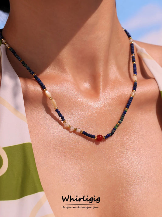 Ethnic Necklace for Women Stainless Steel Round Niche Nature Stones Female Summer Chain Luxury Jewelry Gift