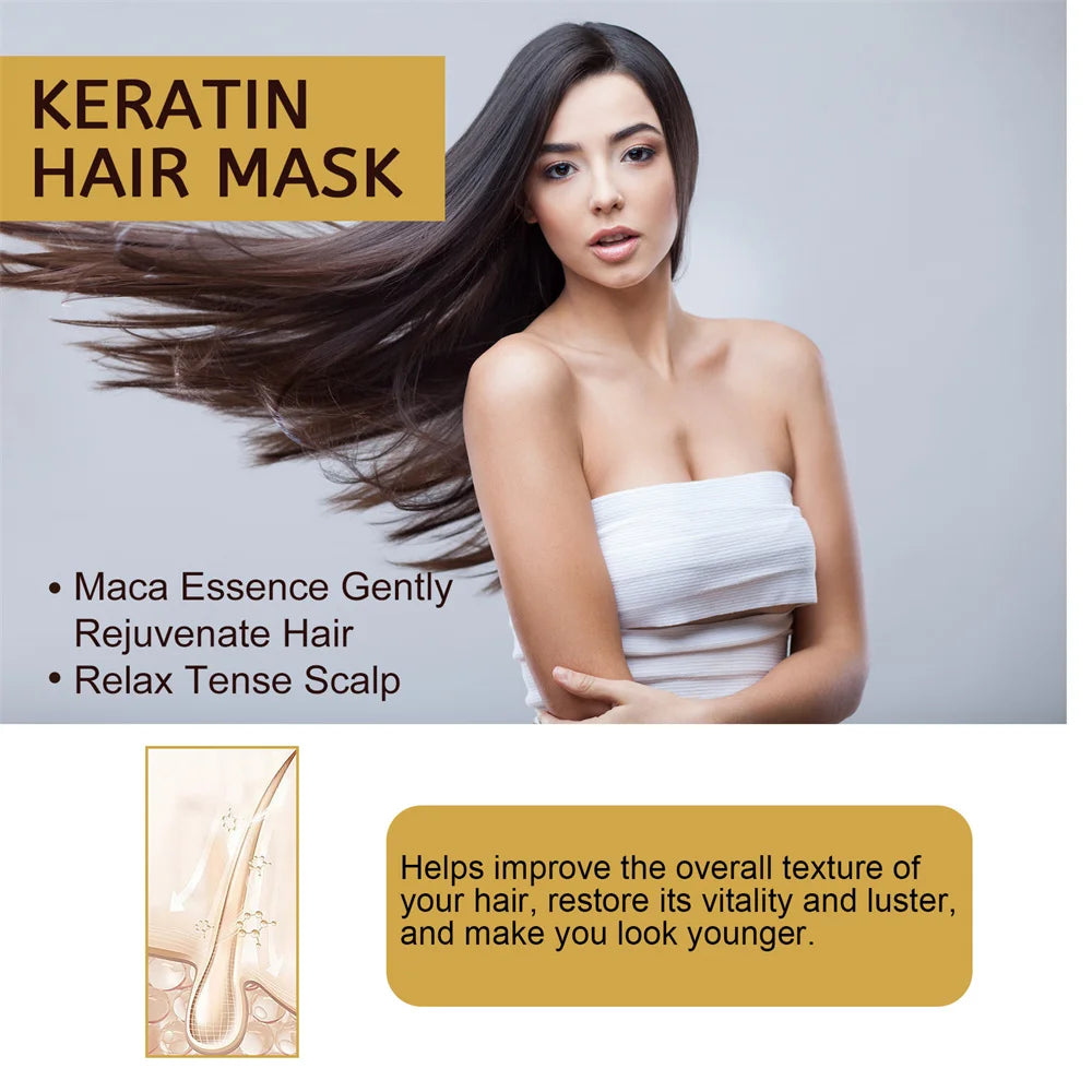 Keratin Care Hair Mask Deep Nourishing Moisturizing Repair Dry Frizz Damaged Conditioner Smoothing Hair Long-Lasting Shine Care