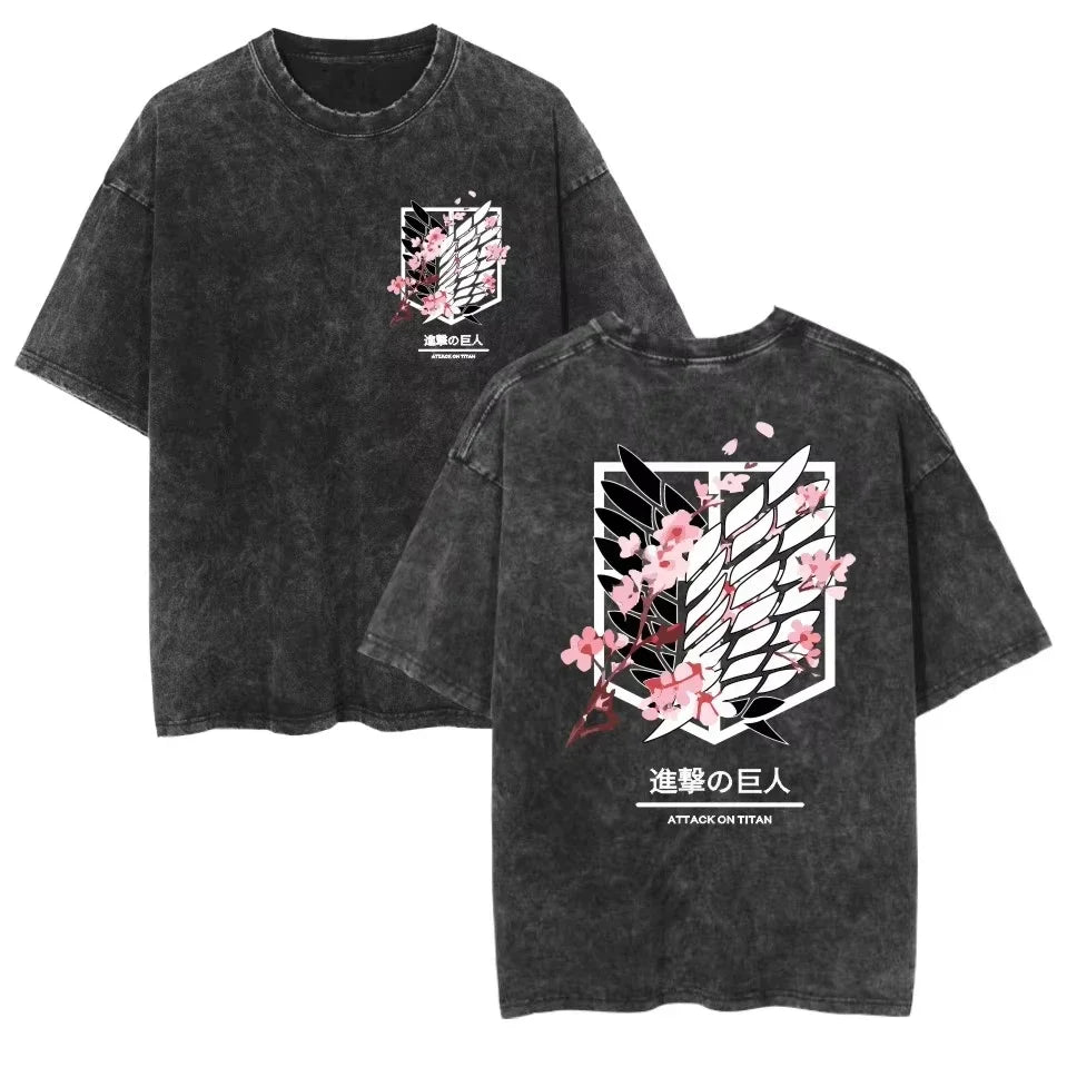 Anime Washed T Shirts Attack on Titan Graphic Short Sleeve Breathable Double-Sided Printing Vintage Streetwear Y2k T Shirts Men