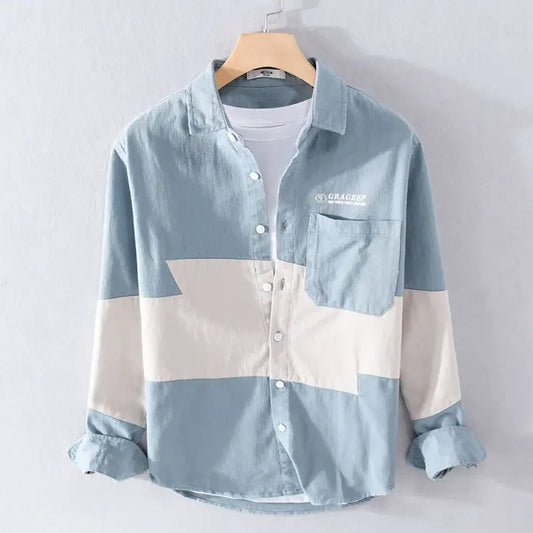 Male Shirts Spliced Graphic Long Sleeve Men's Shirt Elegant Cheap Brand Original Hipster Things Comfortable Tops Casual Cotton