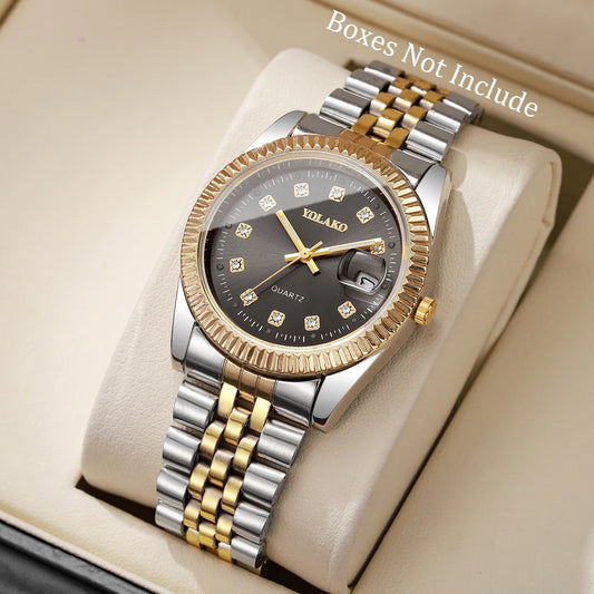 Luxury Men Business Watches Fashion Rhinestone Women Quartz Watch with Calendar Clock Gift（Without Box）