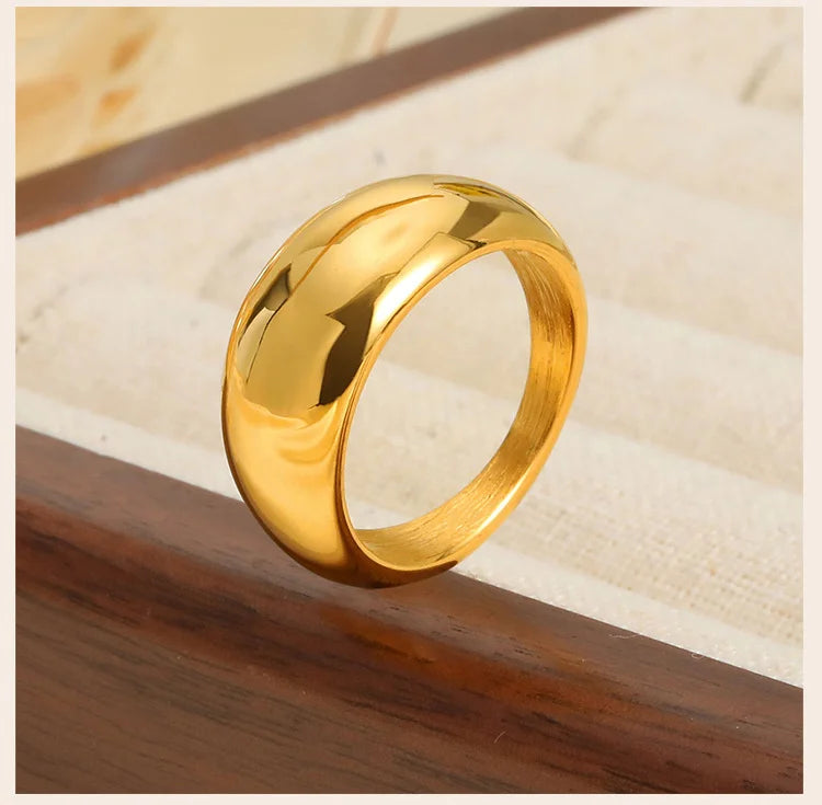 Women Dome Chunky Ring, Female Minimalist Geometric Rings, Gold Plated Smooth High Polish Jewely, Party Birthday Gift