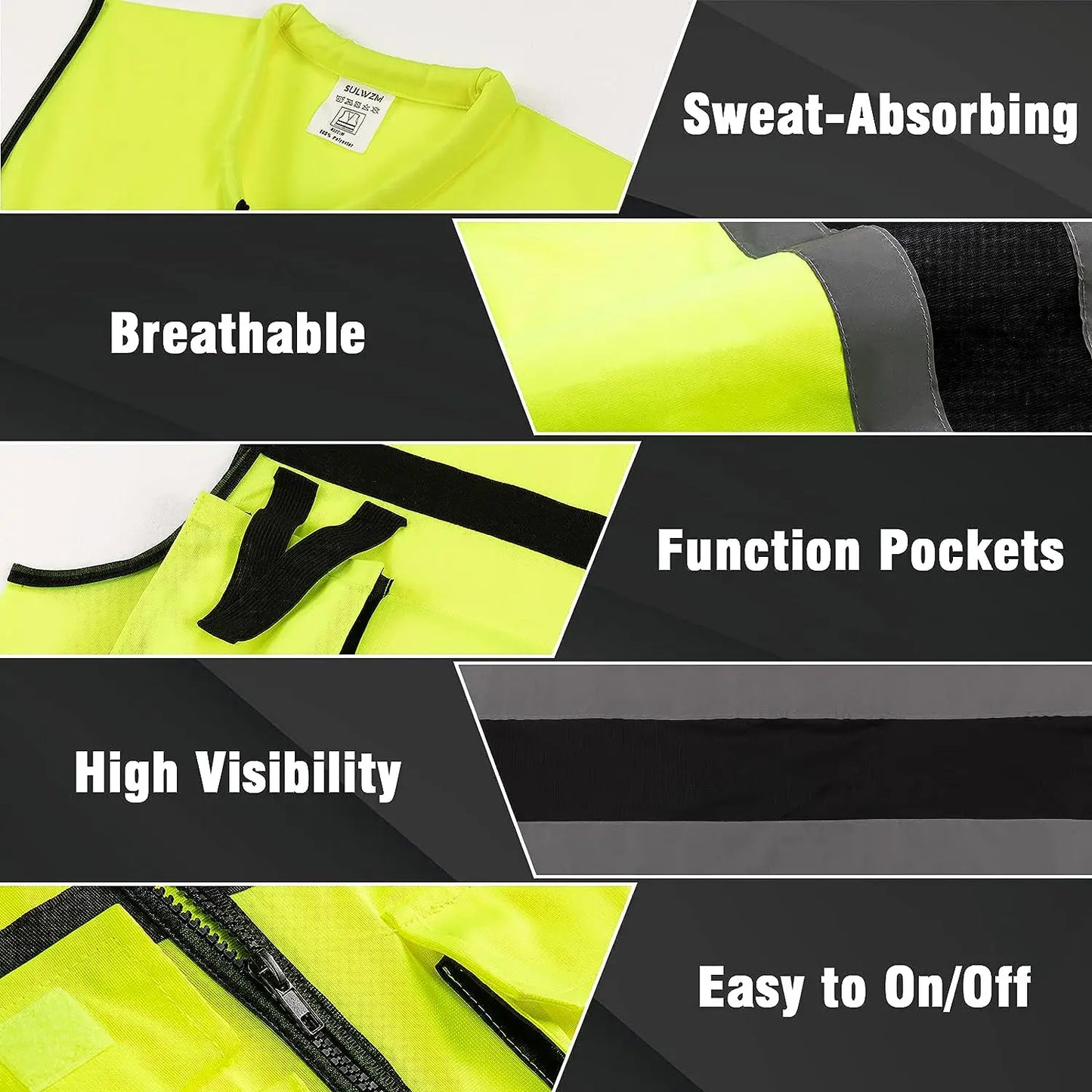 Custom LOGO Safety Vest for Men Work Vest with Pockets and Zipper Safety Construction Two Tone Workwear Vest Volunteer Uniform