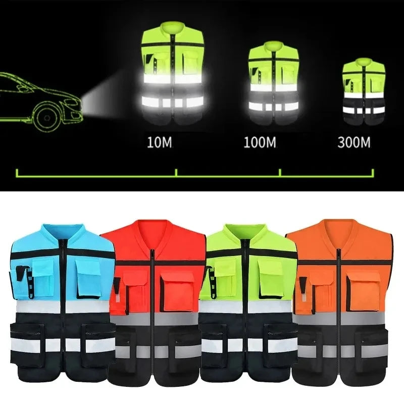Custom LOGO Safety Vest for Men Work Vest with Pockets and Zipper Safety Construction Two Tone Workwear Vest Volunteer Uniform