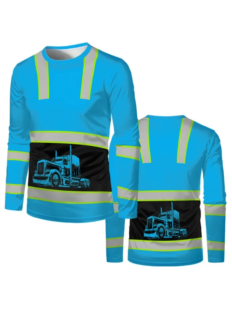 Construction Workers Uniforms Men's T-shirt Loose Casual Classic O Neck Long-sleeve Tops Comfortable And Breathable Work Clothes