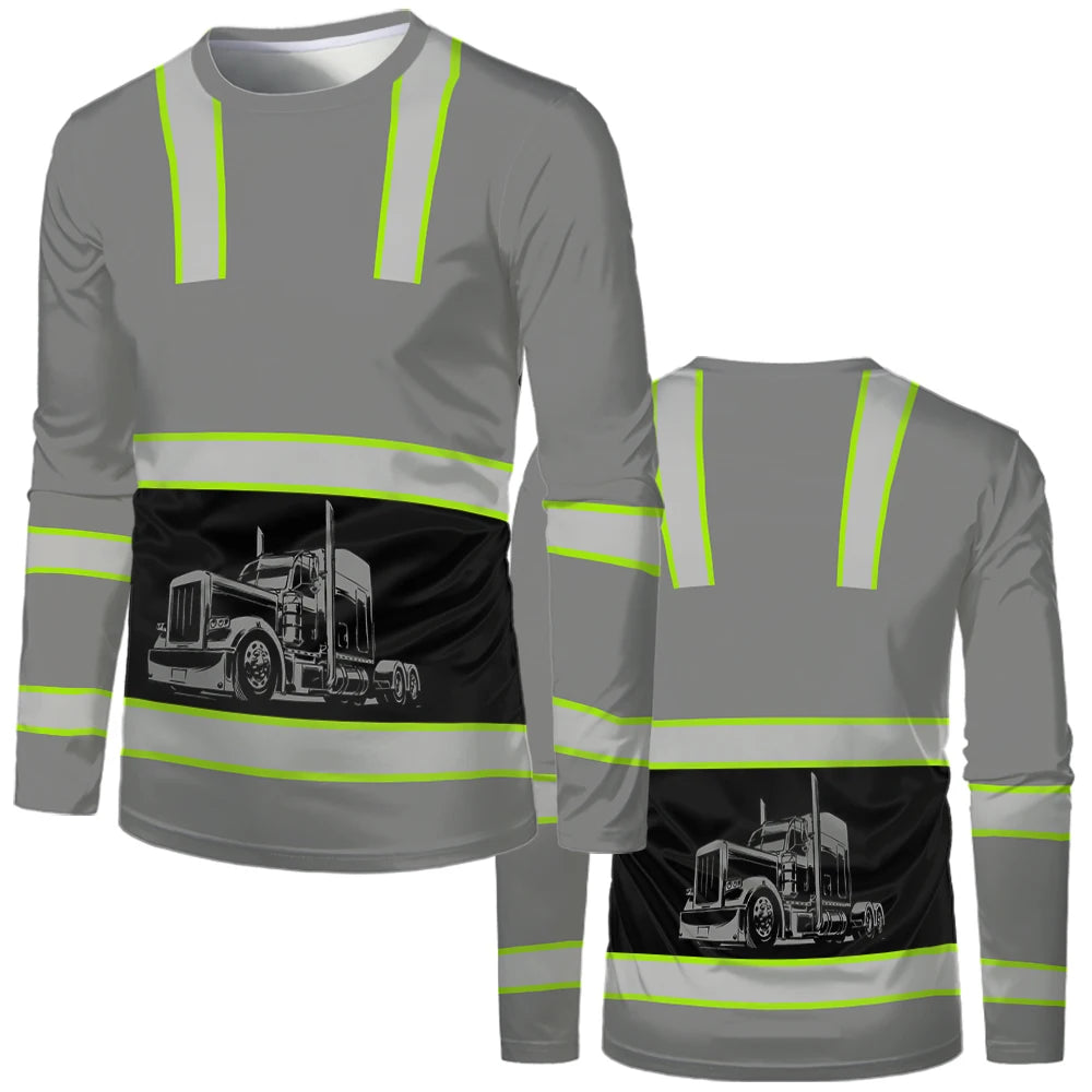 Construction Workers Uniforms Men's T-shirt Loose Casual Classic O Neck Long-sleeve Tops Comfortable And Breathable Work Clothes