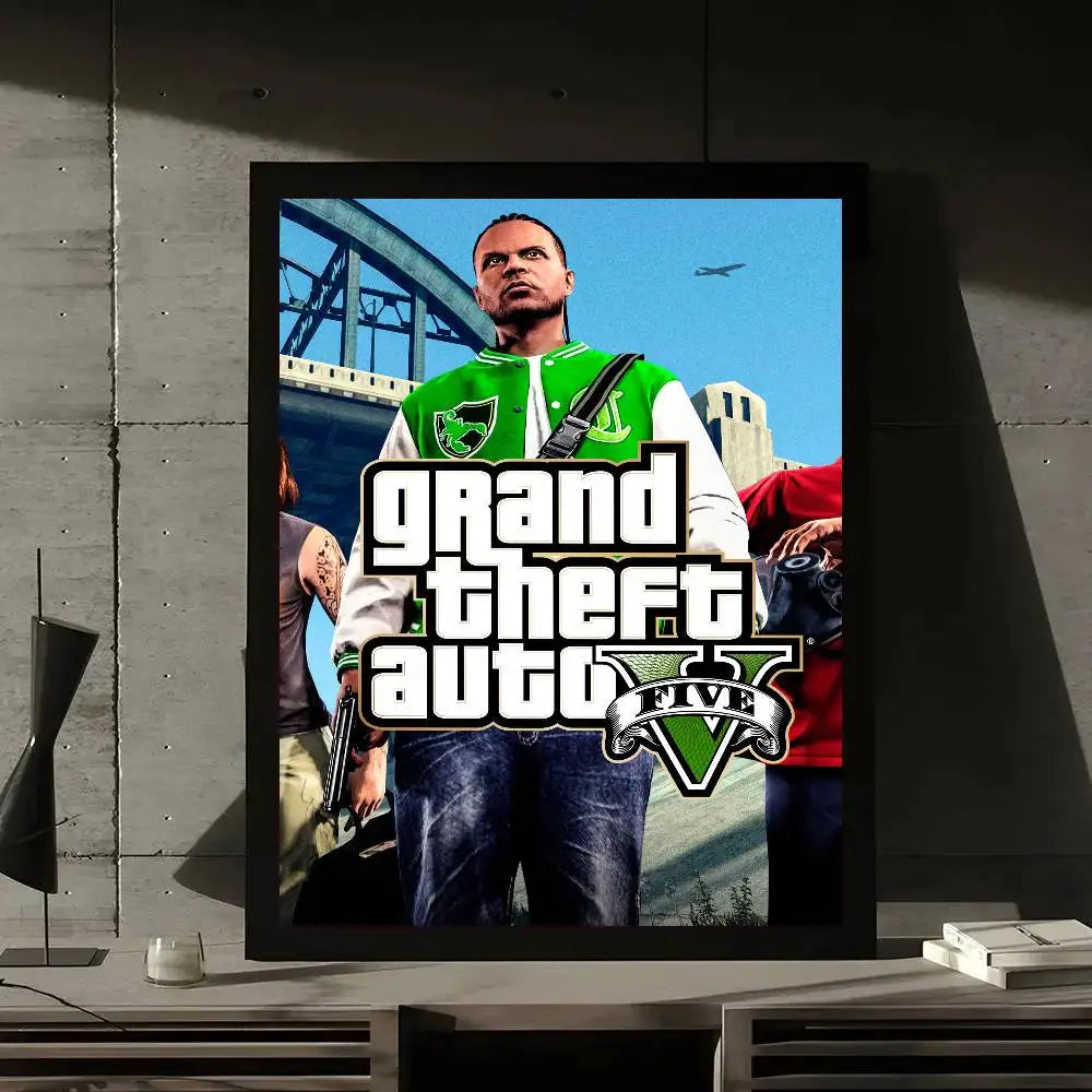 Game GTA 5 Grand Theft Auto Poster Gallery Prints Self Adhesive Home Decor Decoration Wall Decals Living Room Sticker