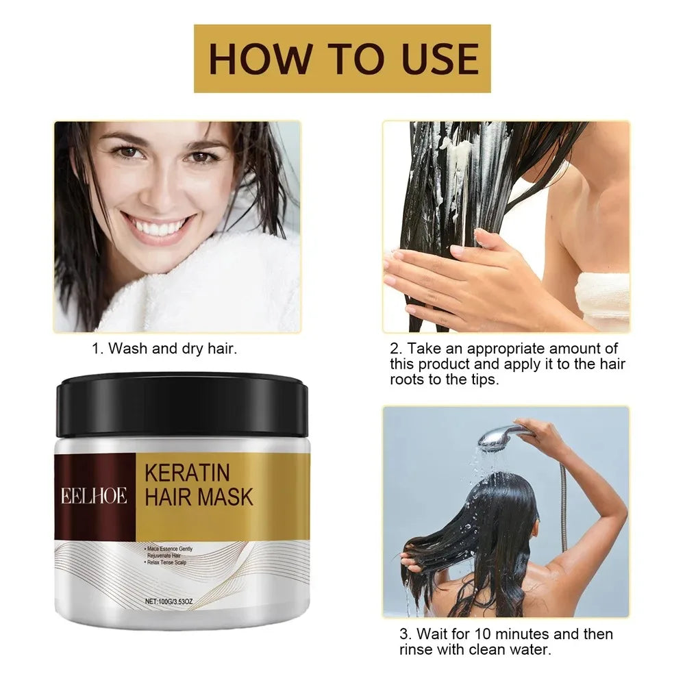 Keratin Care Hair Mask Deep Nourishing Moisturizing Repair Dry Frizz Damaged Conditioner Smoothing Hair Long-Lasting Shine Care