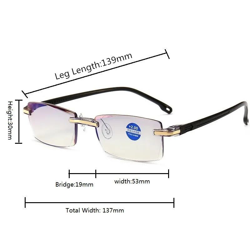 Frameless Square Reading Glasses for Men Women's Anti Blue Light Computer Eyeglasses Far Sight Presbyopia Reader Glasses Women