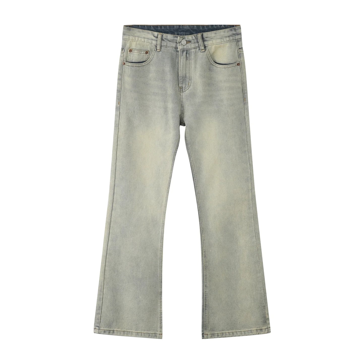 Jeans Denim Pants Men Long Flare Pant Straight Trousers High Waist Casual Regular Pockets Slim Fit Splice Simple Autumn 2024