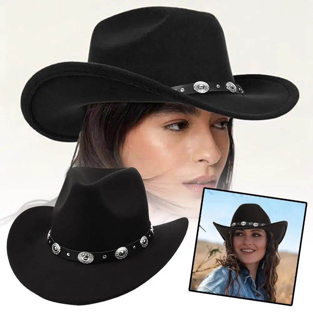 Black Vintage Cowboy Hat Cowgirl Accessories Jazz Cowgirl Wide Brim  Caps Sunshade Cap  Holidays Party Cosplay Hat
