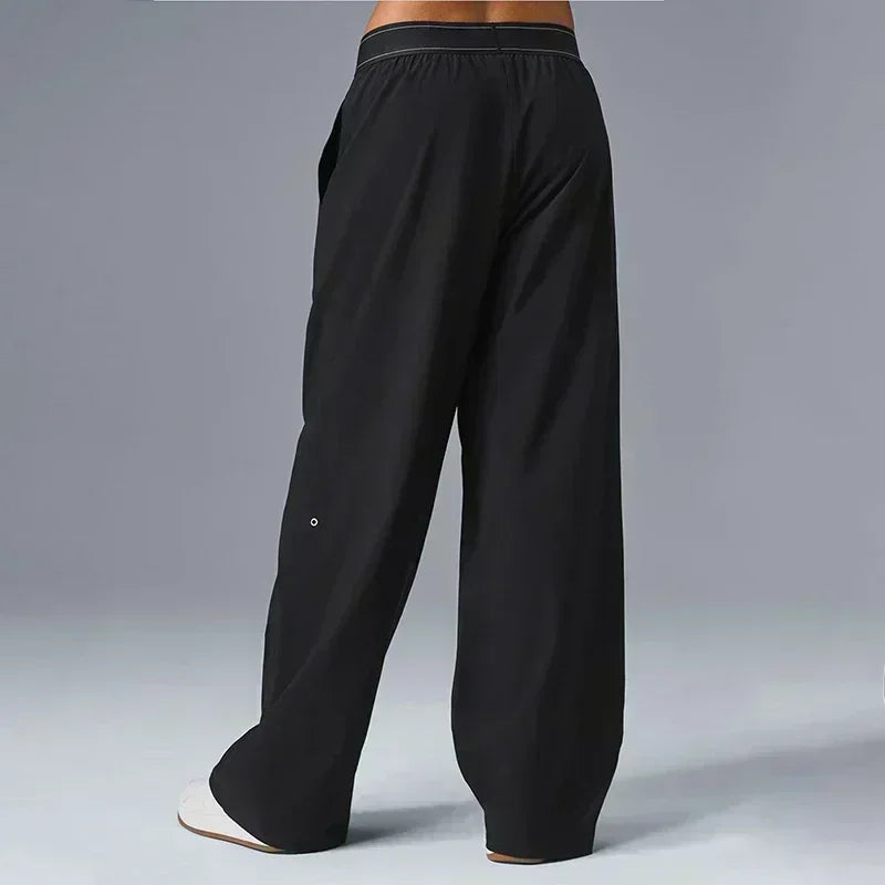 High-waisted wide-legged trousers women summer yoga trousers drape loose straight trousers thin elastic casual versatile