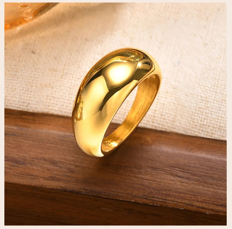 Women Dome Chunky Ring, Female Minimalist Geometric Rings, Gold Plated Smooth High Polish Jewely, Party Birthday Gift