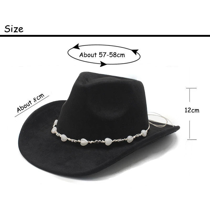 Women's Elegant Western Hat - Curved Brim Faux Suede Polyester Cowboy Hat (57-58cm) with White Heart Band
