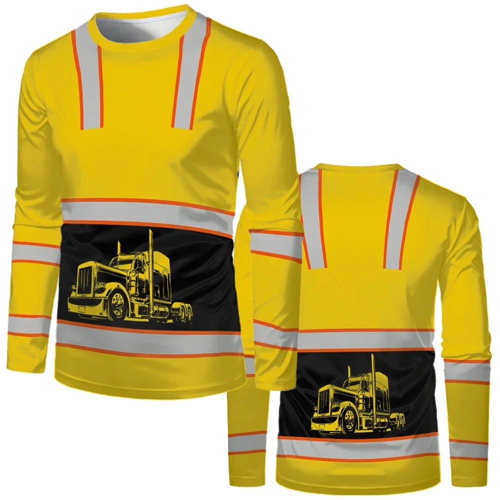 Construction workers uniforms men's casual casual loose shirt classic the neck long sleeve tops comfortable and breathable work