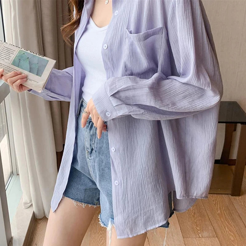 Concise Single Breasted Shirts for Women Spring Autumn 2025 Turn Down Collar Long Sleeve Blouses Woman Solid Color Outwear Lady