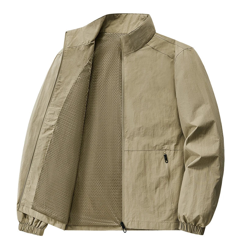 Men's Spring-Autumn Jackets: Breathable, with Pockets, Versatile, Suitable for Outdoor Activities, Stand-up Collar, Casual Style