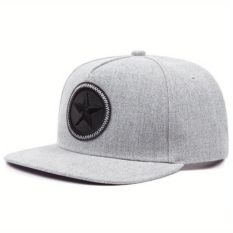 Fashionable men's and women's flat brimmed hats, casual, street style, five-star embroidered hip-hop hats, baseball caps