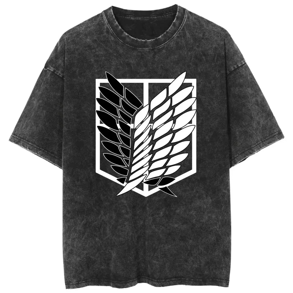 Anime Washed T Shirts Attack on Titan Graphic Short Sleeve Breathable Double-Sided Printing Vintage Streetwear Y2k T Shirts Men