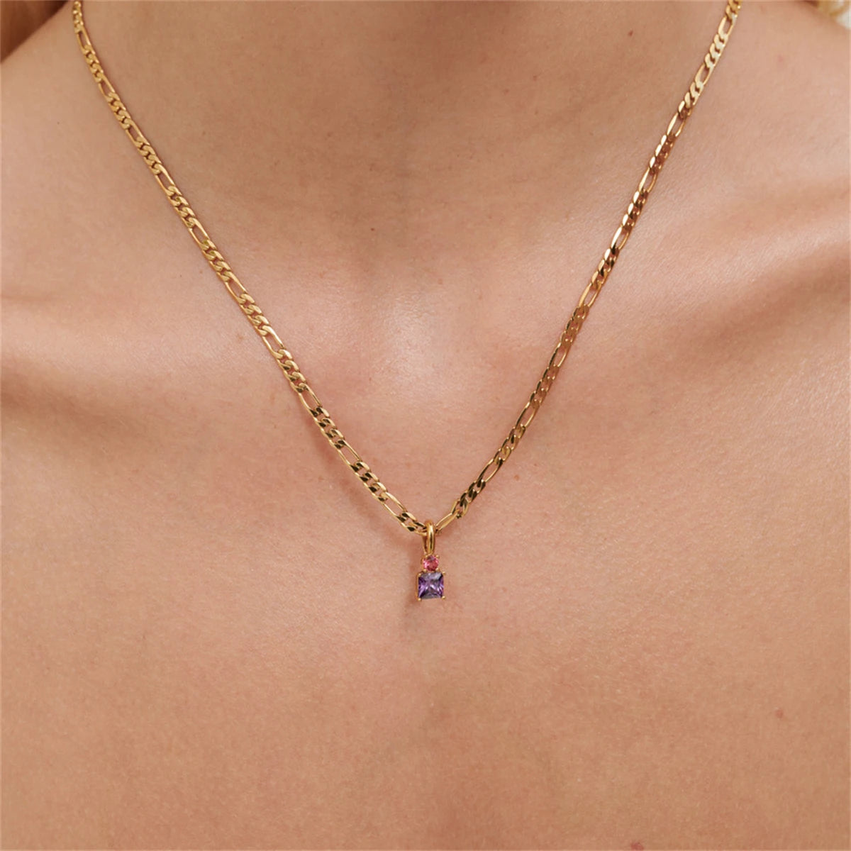 Zircon necklace, colorful zircon necklace, simple, light luxury, gold-plated, color preserving, women's gift