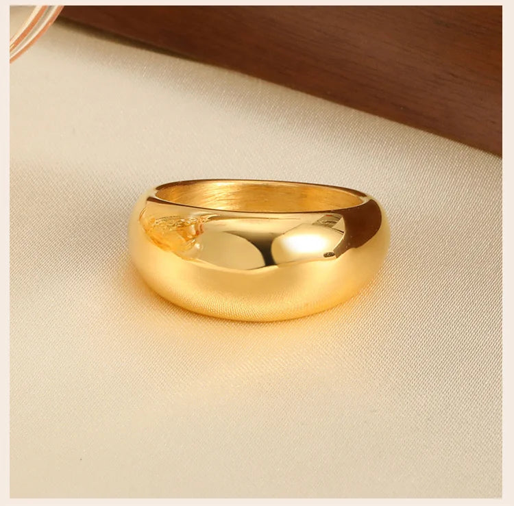 Women Dome Chunky Ring, Female Minimalist Geometric Rings, Gold Plated Smooth High Polish Jewely, Party Birthday Gift