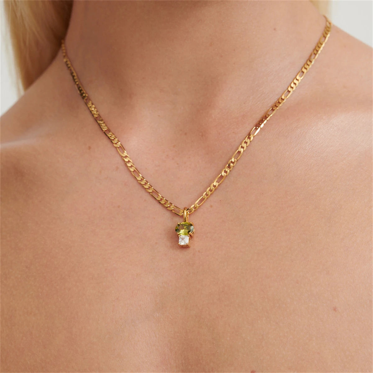 Zircon necklace, colorful zircon necklace, simple, light luxury, gold-plated, color preserving, women's gift