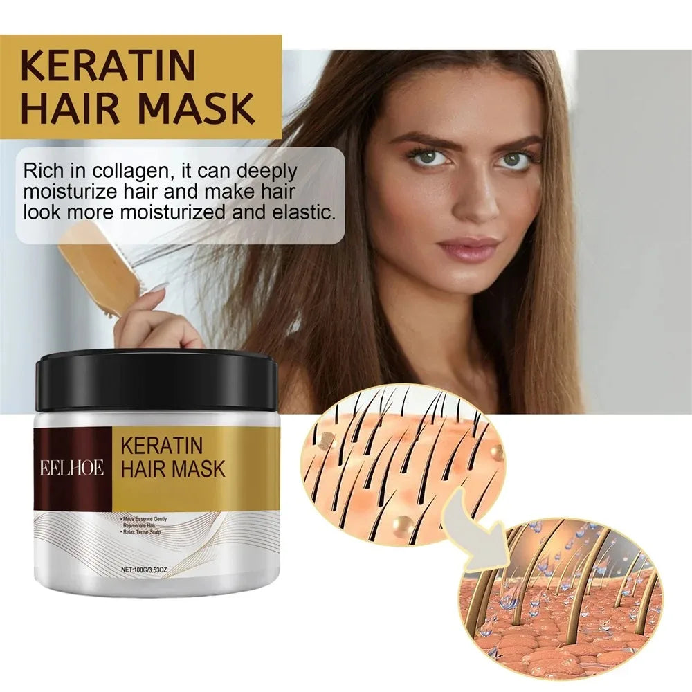 Keratin Care Hair Mask Deep Nourishing Moisturizing Repair Dry Frizz Damaged Conditioner Smoothing Hair Long-Lasting Shine Care