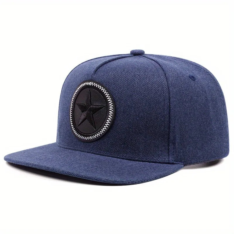 Fashionable men's and women's flat brimmed hats, casual, street style, five-star embroidered hip-hop hats, baseball caps