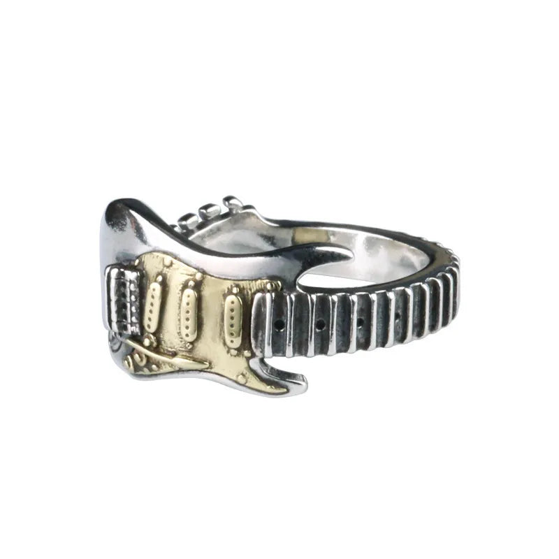 Retro Electric Guitar Ring For Men Punk Gothic Rock Hiphop Open Ring Handmade Designer Jewelry Unisex Accessories Music Artist