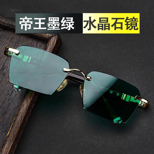 Natural crystal stone glasses, green personalized men's and women's frameless high-end protective sunglasses, sunglasses