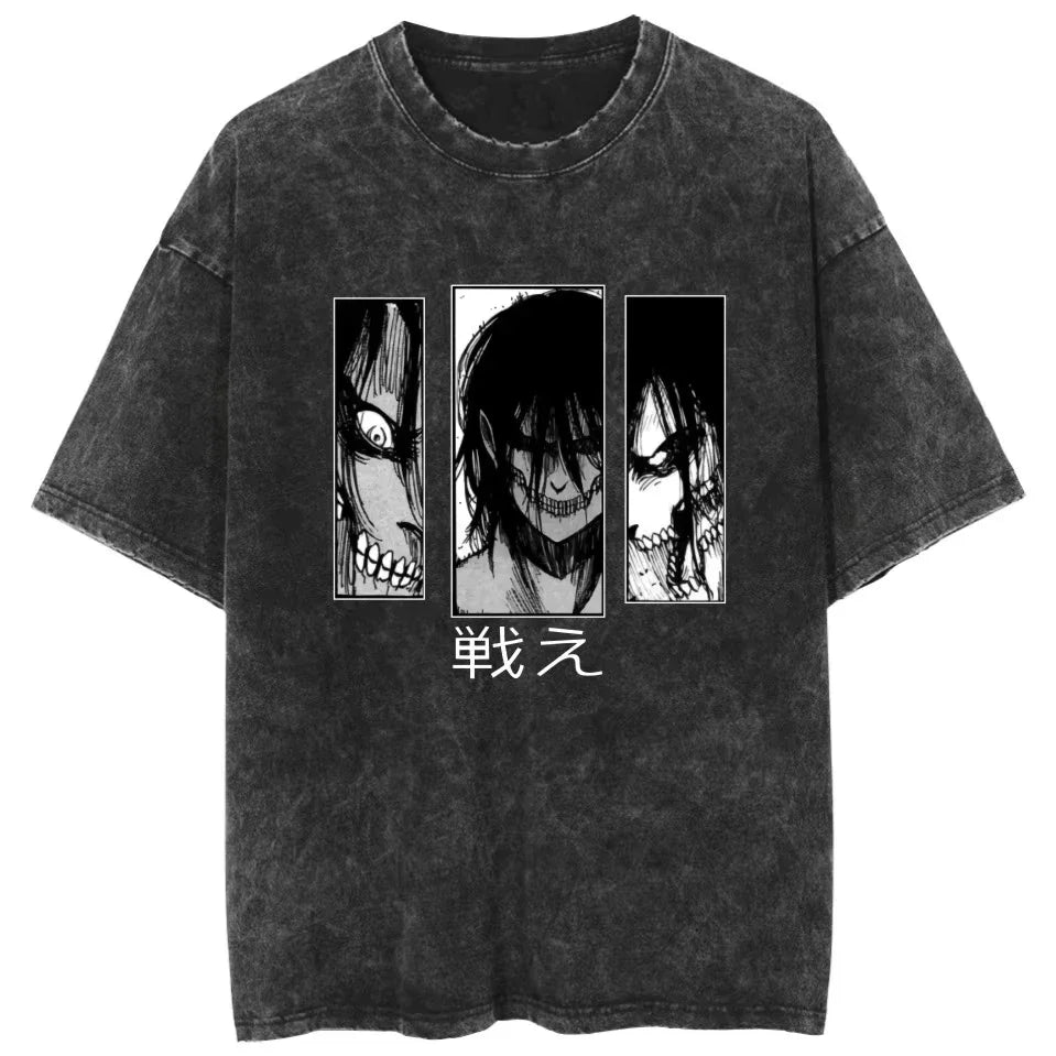 Anime Washed T Shirts Attack on Titan Graphic Short Sleeve Breathable Double-Sided Printing Vintage Streetwear Y2k T Shirts Men