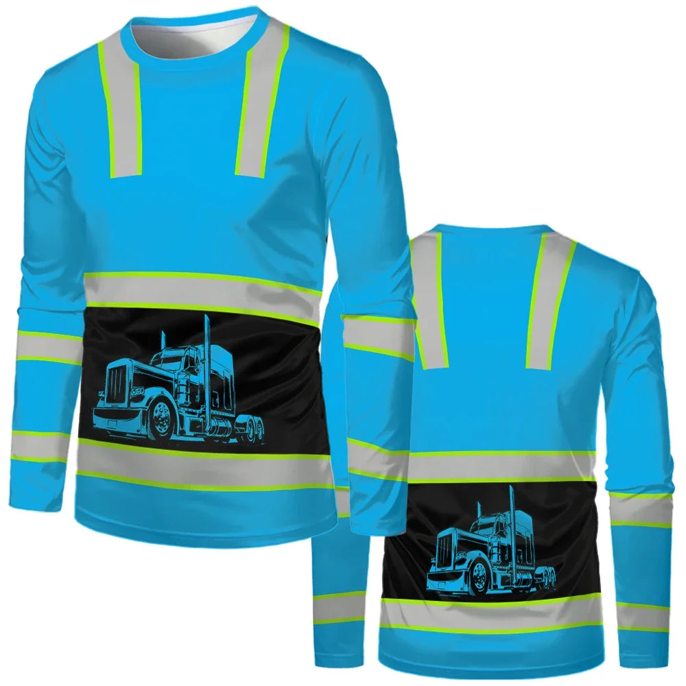 Construction workers uniforms men's casual casual loose shirt classic the neck long sleeve tops comfortable and breathable work