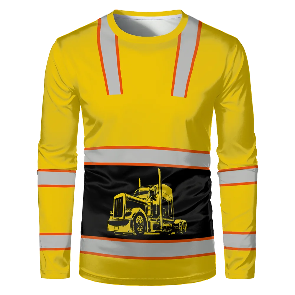 Construction Workers Uniforms Men's T-shirt Loose Casual Classic O Neck Long-sleeve Tops Comfortable And Breathable Work Clothes