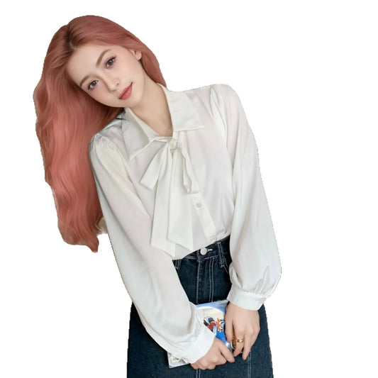 New Women's Shirts for Spring Autumn and Winter - Elegant High-End Suits with Bow-Tie Tops