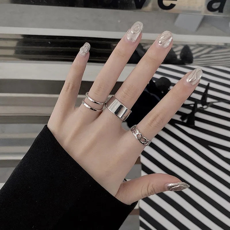 Hip Hop Rings For Women Man Punk Stainless Steel Adjustable Opening Personality Minimalist Finger Ring Party Fashion Jewelry