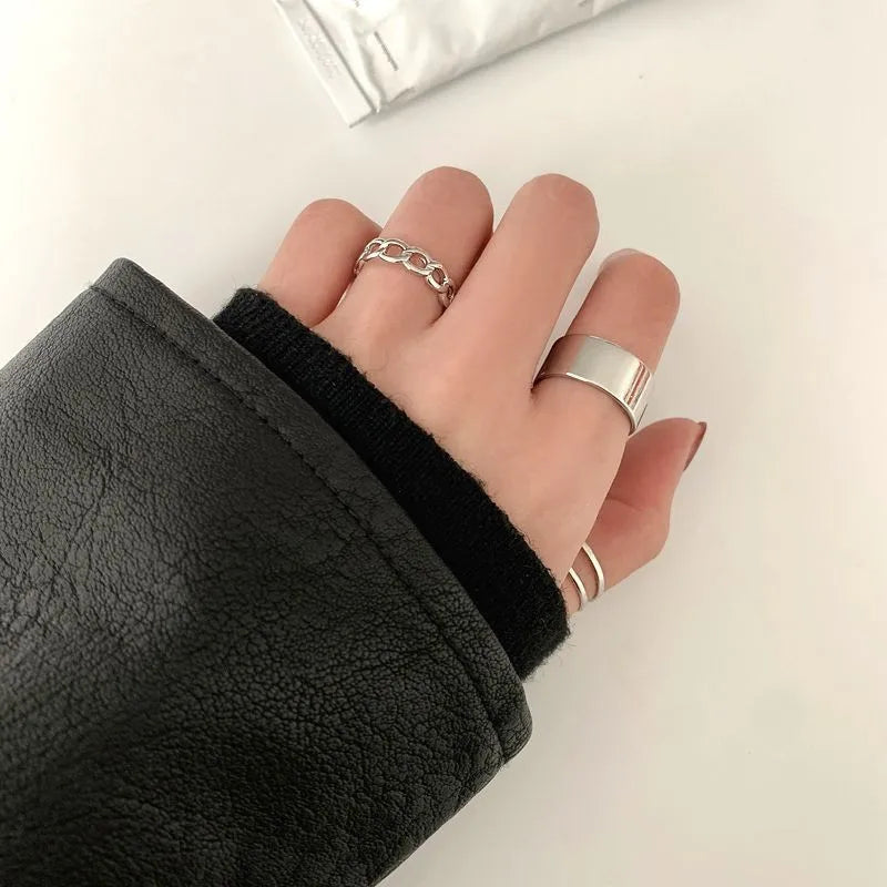 Hip Hop Rings For Women Man Punk Stainless Steel Adjustable Opening Personality Minimalist Finger Ring Party Fashion Jewelry